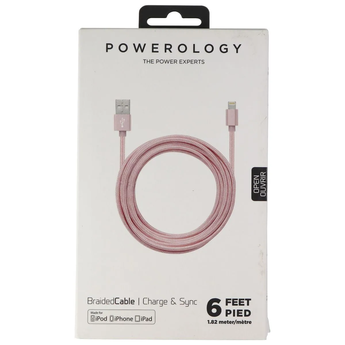 Powerology 6 Ft Braided MFi Certified USB Cable for iPhone/iPad/iPod - Rose Gold