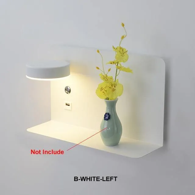 Pragmatism LED Wall Lamp Shelf with USB Phone Charger