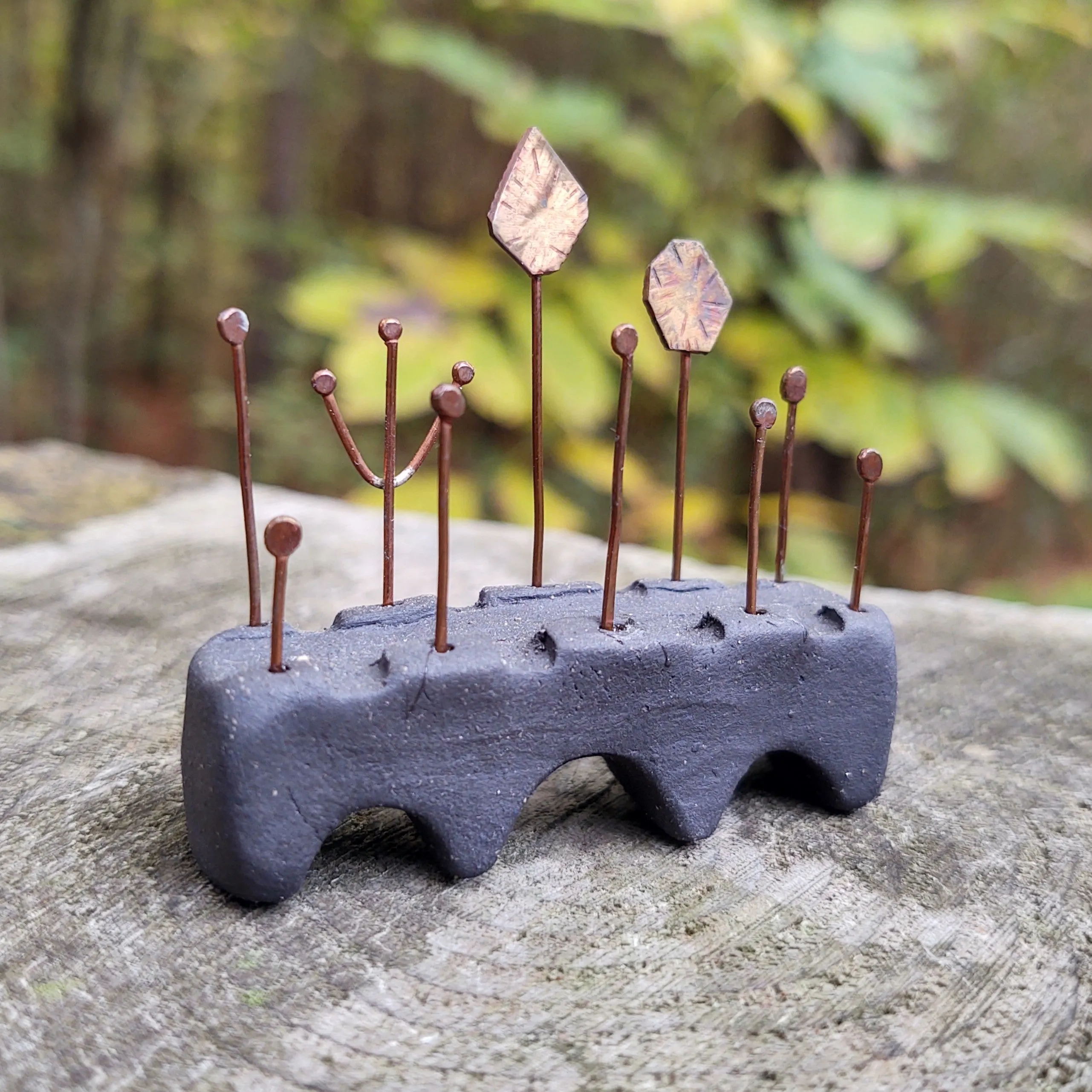 Prague Bridge in Dark Clay with Brass Leaves and Copper Sprouts