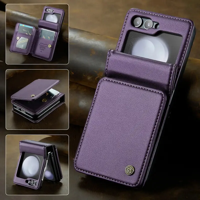 PU Leather Wallet Magnetic Flip Phone Case With Card Holder Kickstand For Z Flip5 6