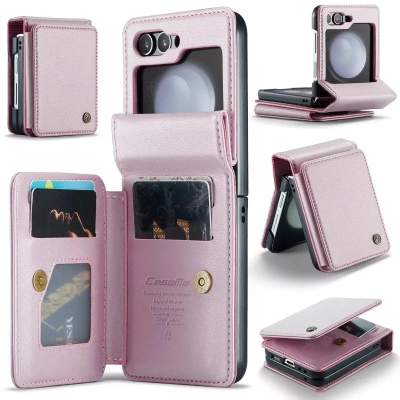 PU Leather Wallet Magnetic Flip Phone Case With Card Holder Kickstand For Z Flip5 6