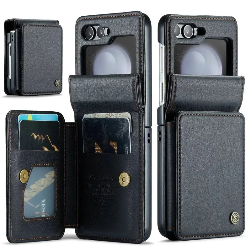 PU Leather Wallet Magnetic Flip Phone Case With Card Holder Kickstand For Z Flip5 6