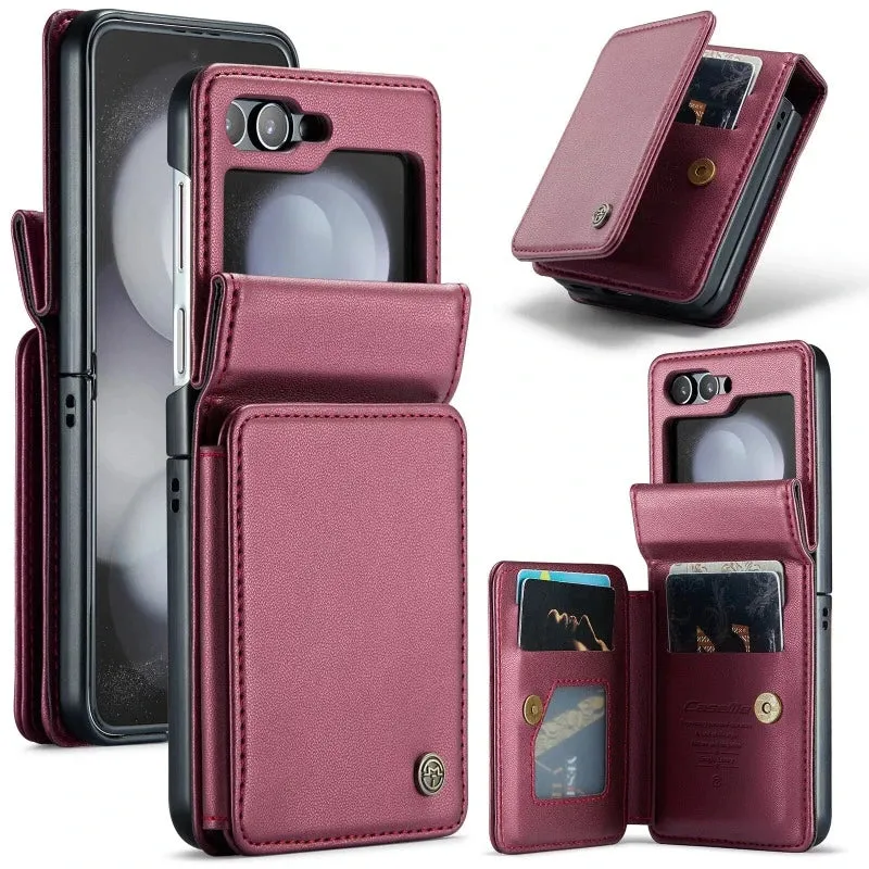 PU Leather Wallet Magnetic Flip Phone Case With Card Holder Kickstand For Z Flip5 6