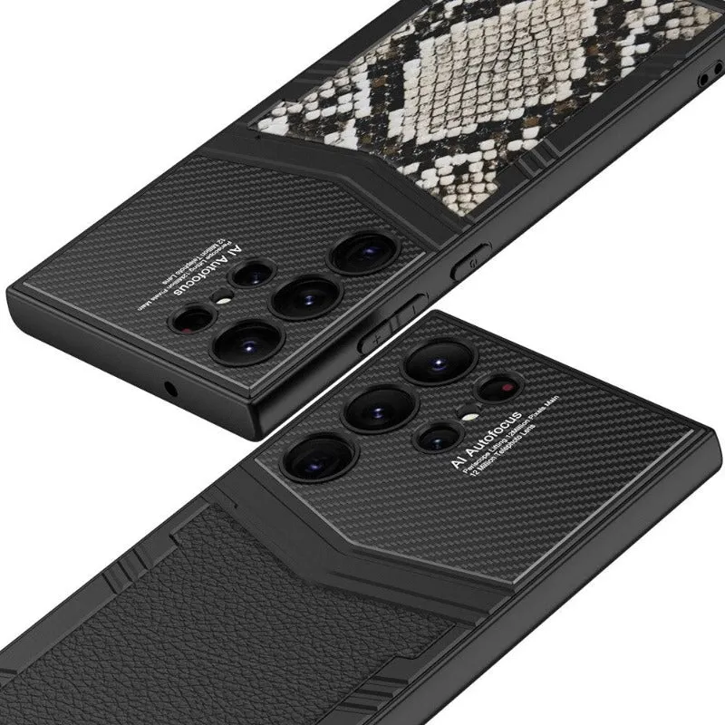 Python Carbon Fibre Plain Leather Phone Case For Samsung Galaxy S24 S23