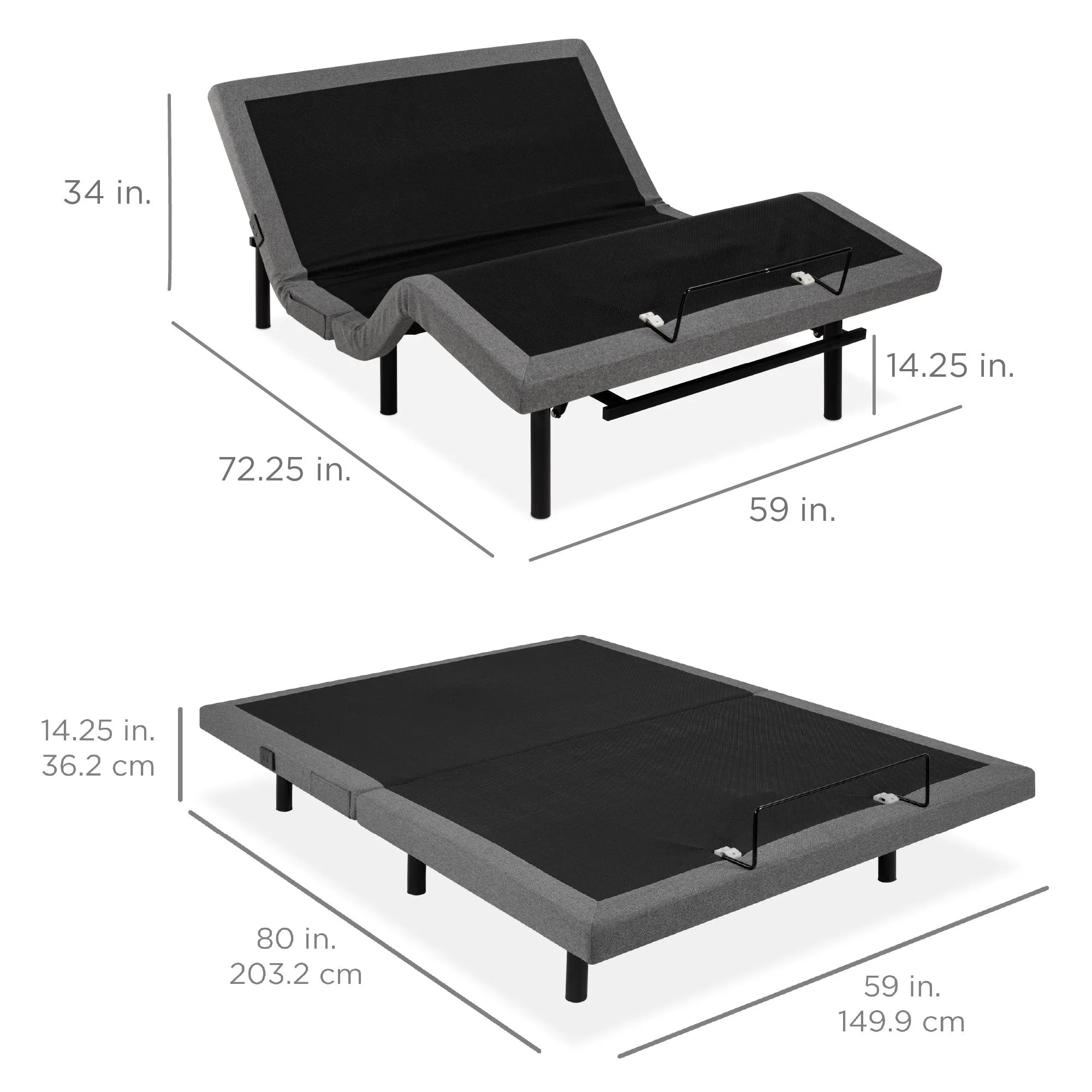 Queen Size Adjustable Bed Base with Massage, Remote Control, and USB