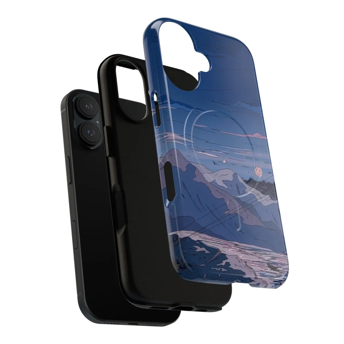 "Serene Mountain Nightscape Phone Case - Artistic Japanese-Inspired Design"