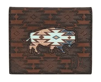 Red Dirt Hat Co. Turquoise & Brown Buffalo Inlay Leather Bi-Fold Card Case 22228878W6