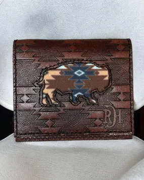 Red Dirt Hat Co. Turquoise & Brown Buffalo Inlay Leather Bi-Fold Card Case 22228878W6