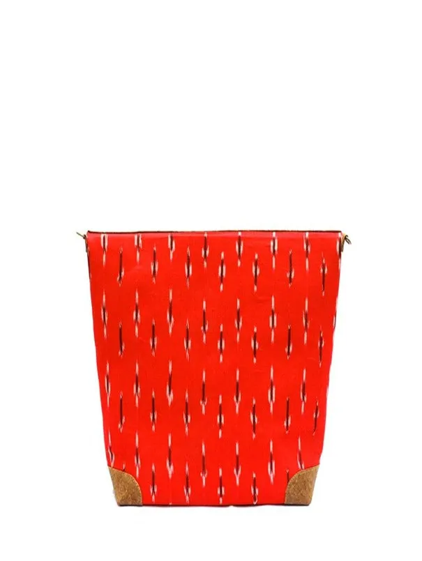 Red Vegan Leather and Ikat Weave Tote Bag cum Sling