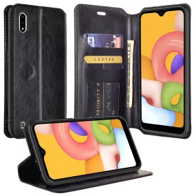 Samsung Galaxy A01 Case, Galaxy A01 Wallet Case, Pu Leather Wallet Case [Kickstand] with ID & Credit Card Slots for Galaxy A01  - Black