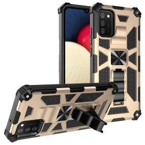 Samsung Galaxy A02s Case [Military Grade] Ring Car Mount Kickstand Hybrid Hard PC Soft TPU Shockproof Protective Case - Gold