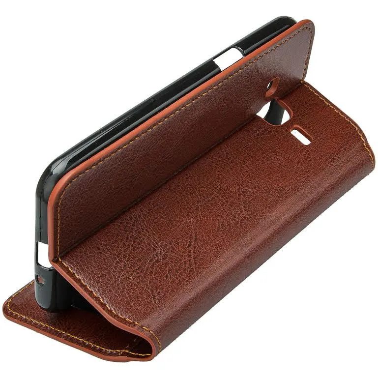 Samsung Galaxy Core Prime Wallet Case, Slim Flip [Kickstand] Pu Leather Wallet Case with ID & Credit Card Slots - Brown