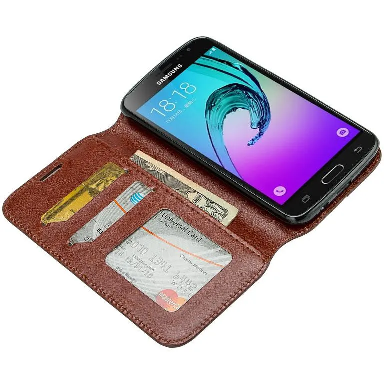 Samsung Galaxy Core Prime Wallet Case, Slim Flip [Kickstand] Pu Leather Wallet Case with ID & Credit Card Slots - Brown