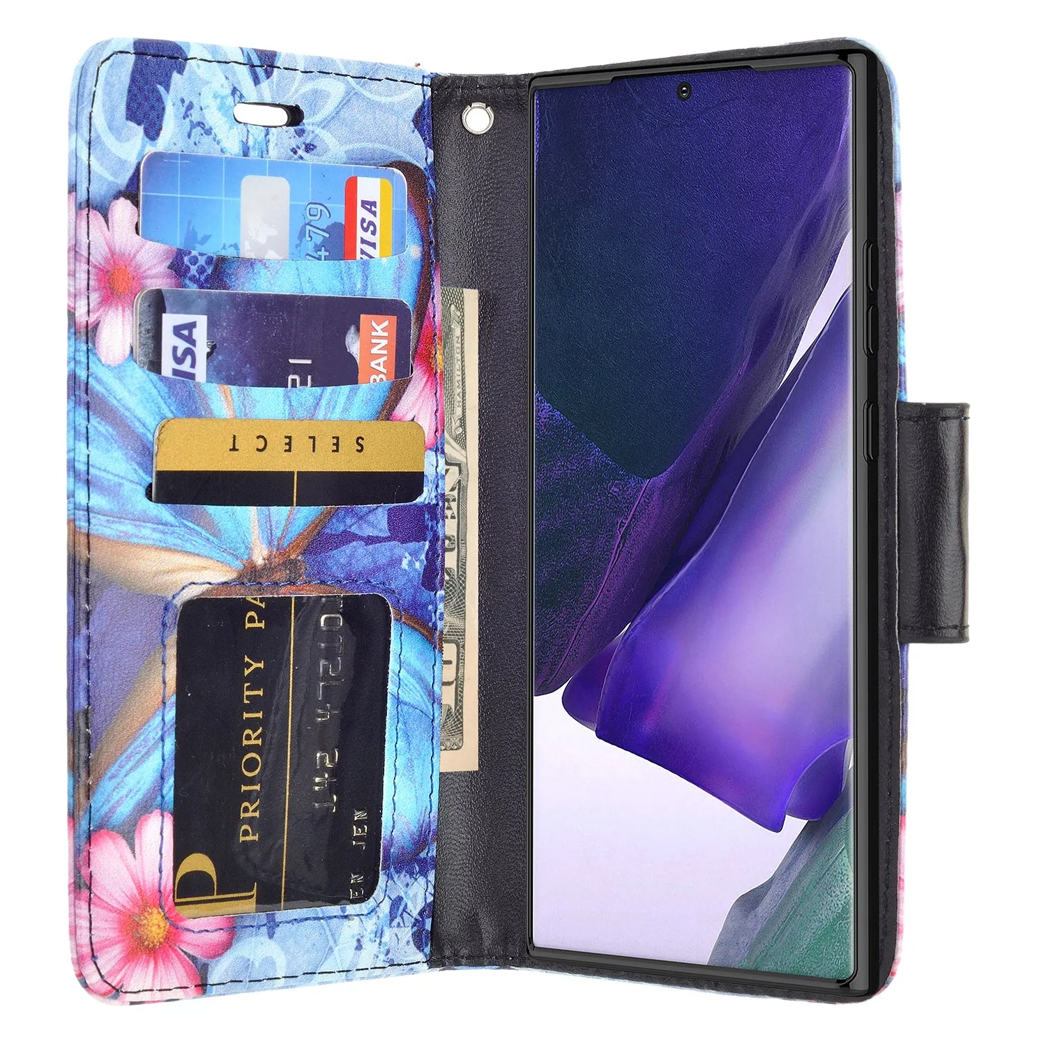 Samsung Galaxy Note 20 Ultra Case, Galaxy Note 20 Ultra Wallet Case, Wrist Strap Pu Leather Wallet Case [Kickstand] with ID & Credit Card Slots - Blue Butterfly