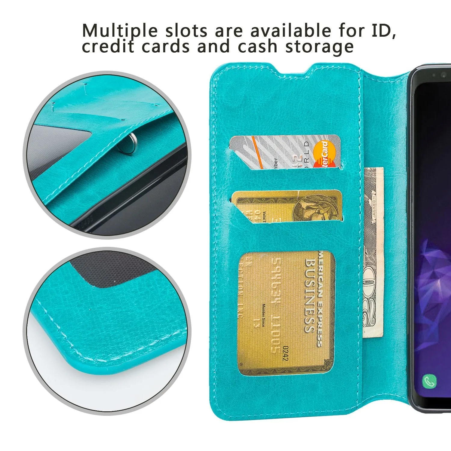 Samsung Galaxy S10 Case, Galaxy S10 Wallet Case, Pu Leather Wallet Case [Kickstand] with ID & Credit Card Slots for Galaxy S10 - Teal