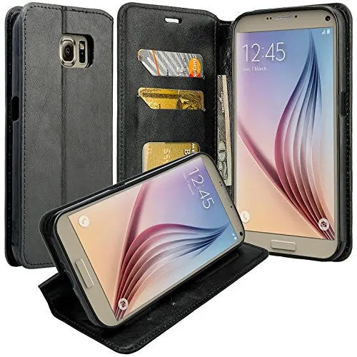 Samsung Galaxy S6 Edge Plus Case, Pu Leather Magnetic Fold[Kickstand] Wallet Case with ID & Card Slots for S6 Edge Plus - Black