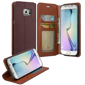 Samsung Galaxy S7 Edge Genuine Leather Case, Magnetic Flip Fold[Kickstand] with ID & Card Slots for Galaxy S7 Edge - Brown