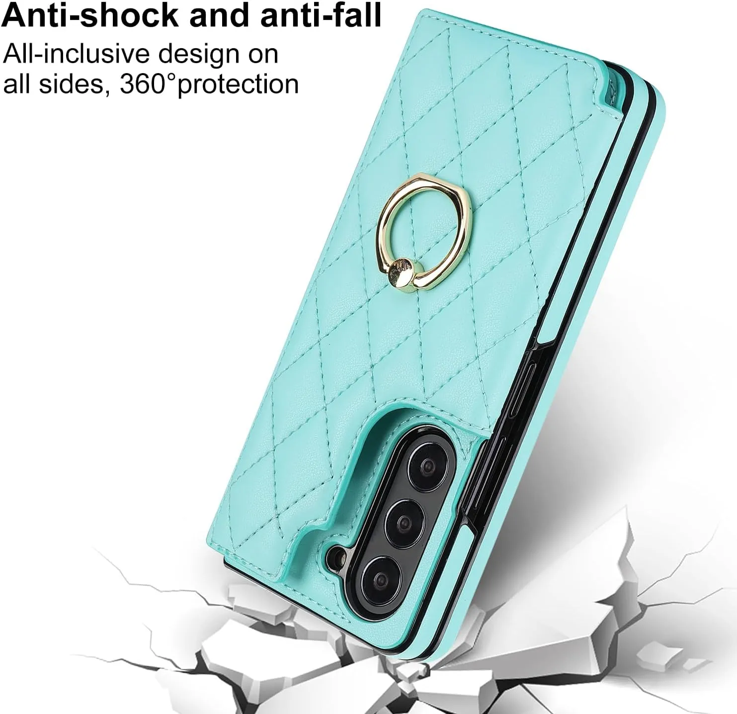 Samsung Galaxy Z Fold 5 Wallet Case Ring and Credit Card Holder Protective Cover