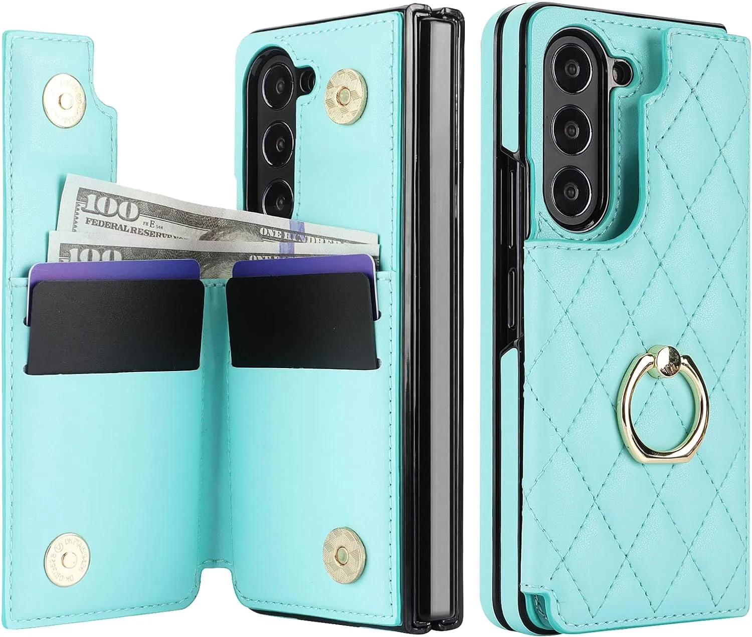 Samsung Galaxy Z Fold 5 Wallet Case Ring and Credit Card Holder Protective Cover