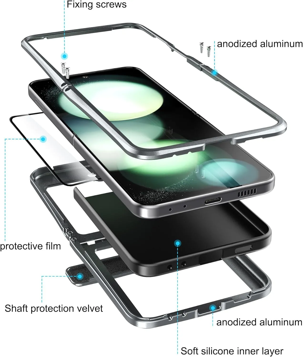 Samsung Z Flip 5 Aluminum Metal Heavy Duty Shockproof Protective Case