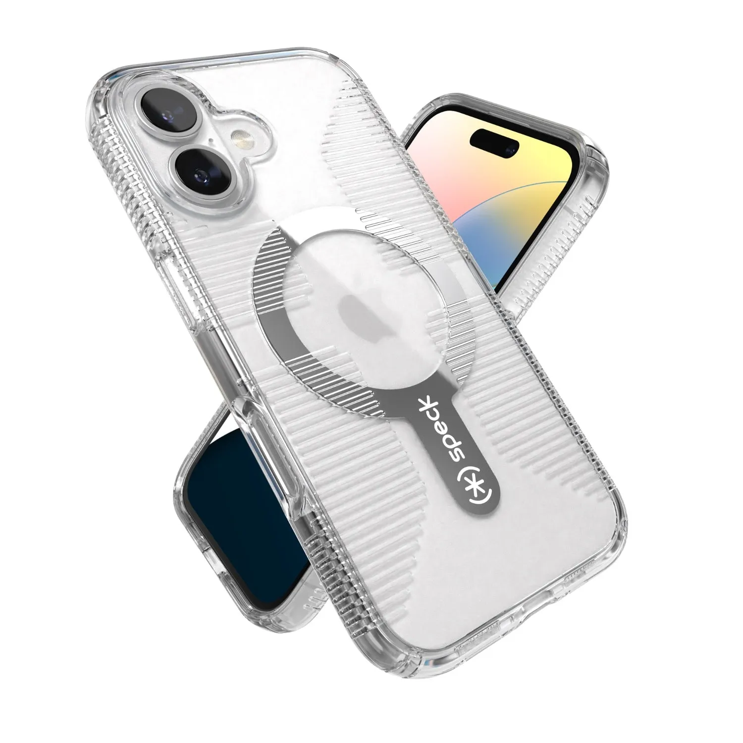 Speck Gemshell Grip MagSafe Case - Apple iPhone 16 - Clear & Chrome (SPK150697-5085)