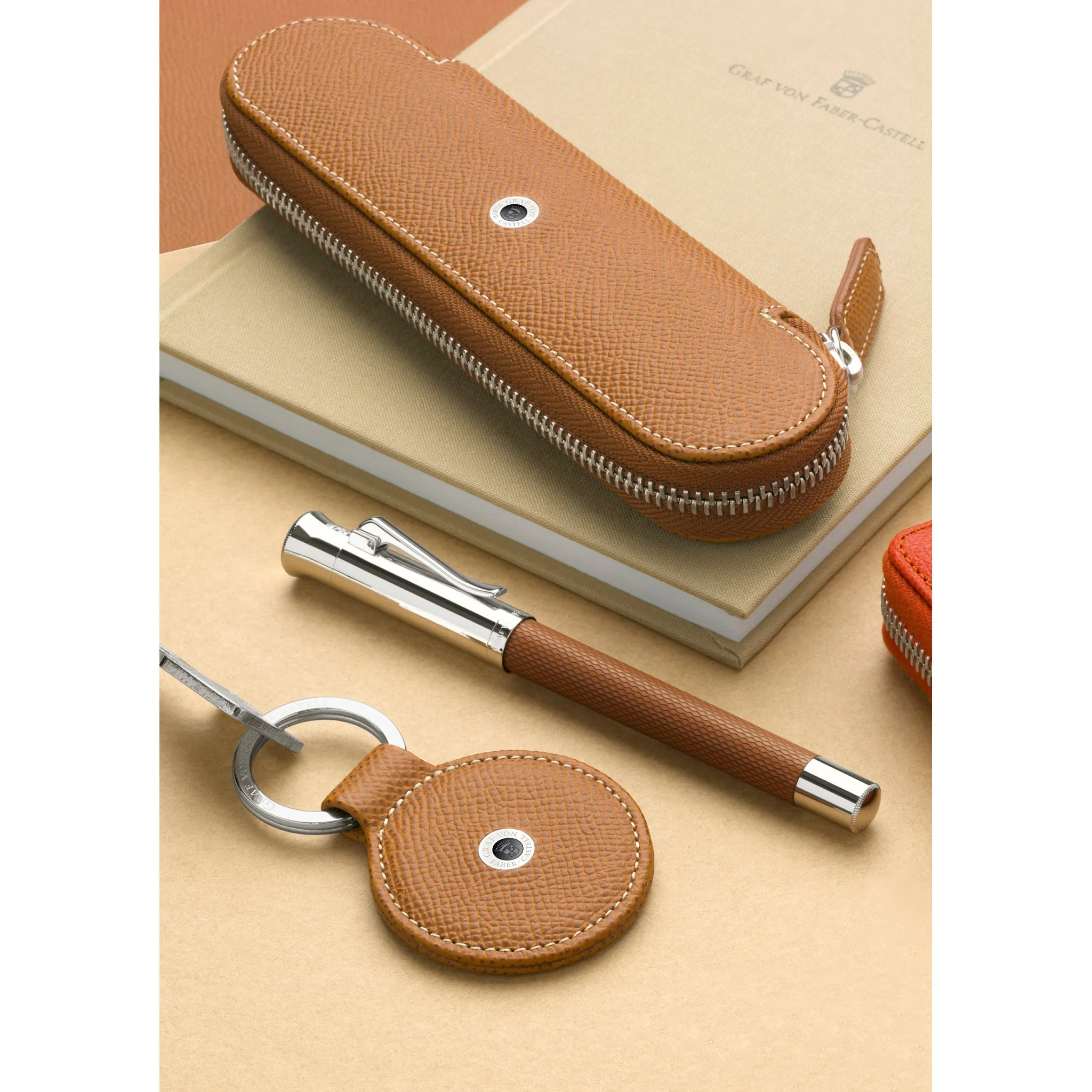 Standard case for 2 pens with zipper Epsom, cognac - #118897