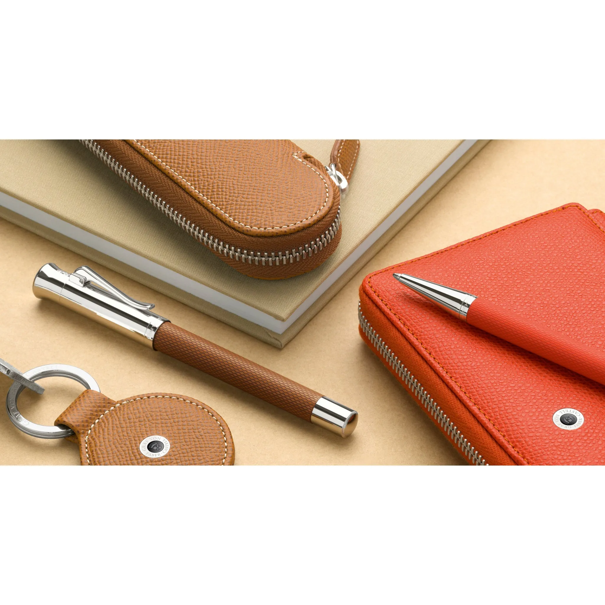 Standard case for 2 pens with zipper Epsom, cognac - #118897