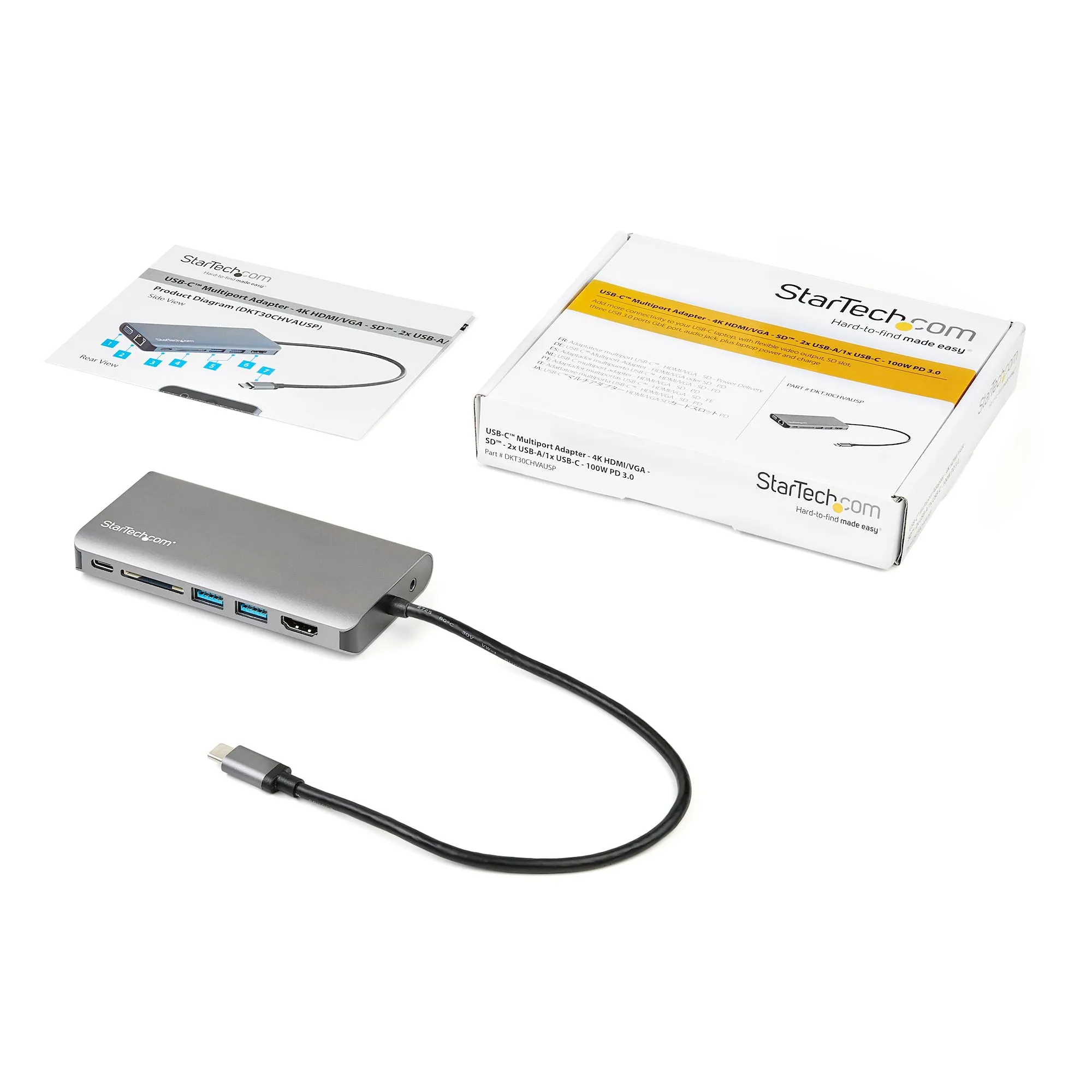 Startech.com USB-C Multiport Adapter, 4K HDMI, VGA Mini Dock, 3x USB, SD