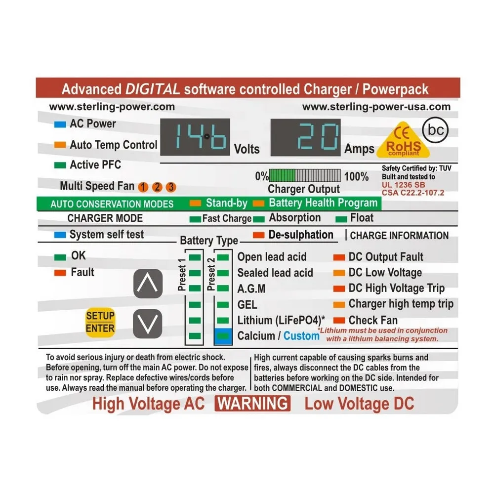 Sterling ProCharge ULTRA Battery Charger - 12V - 20A - 3 Outputs