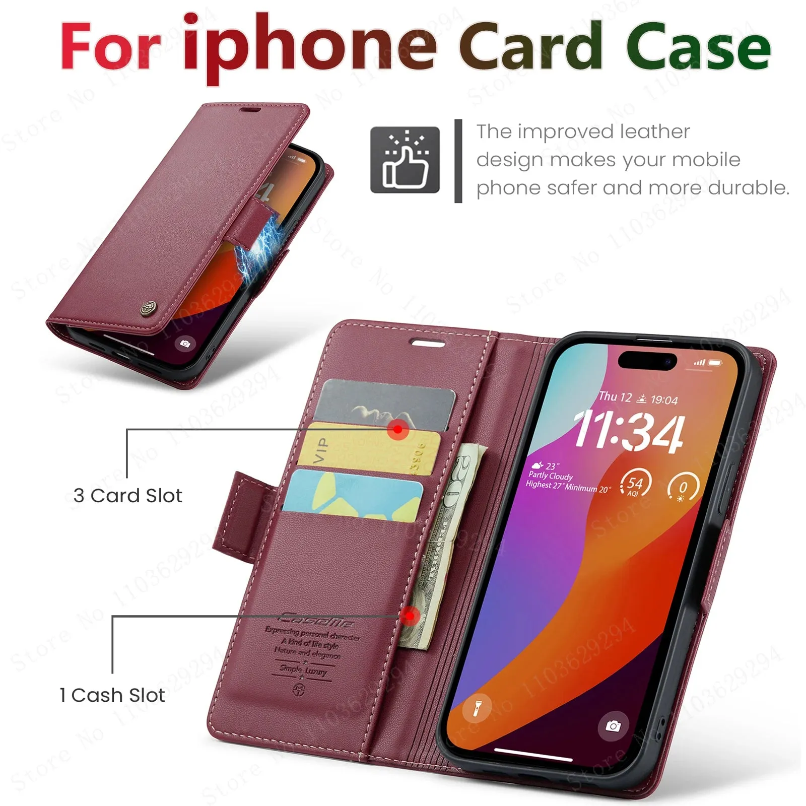 Stylish Leather iPhone Wallet Case with Card Holder – All Models Covered