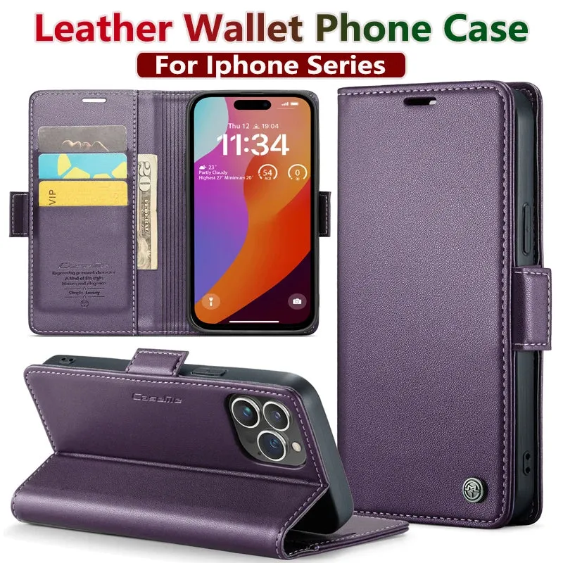 Stylish Leather iPhone Wallet Case with Card Holder – All Models Covered