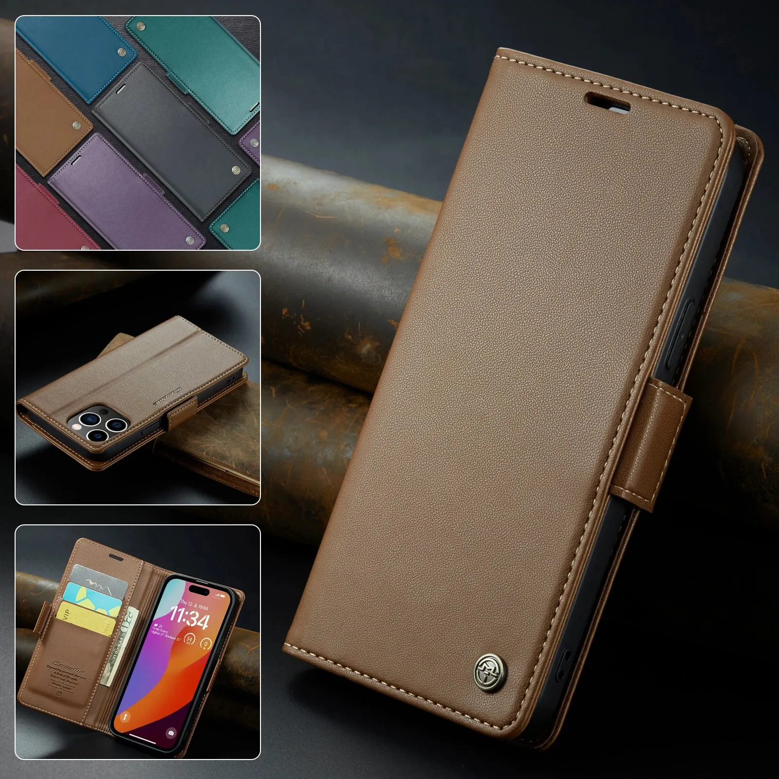 Stylish Leather iPhone Wallet Case with Card Holder – All Models Covered