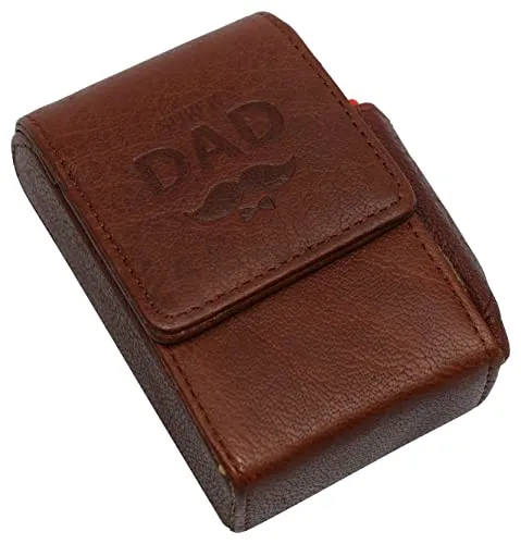 Super Dad Genuine Leather Cigarette Box Anti-Scratch Protective Storage Case with Lighter Holder