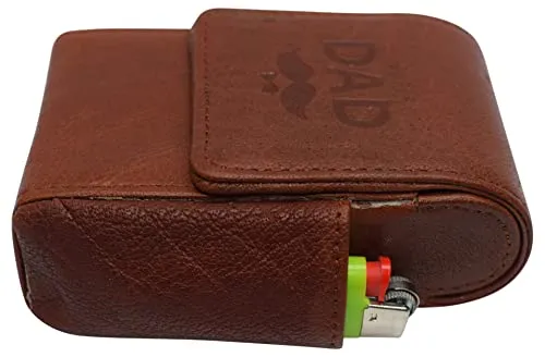 Super Dad Genuine Leather Cigarette Box Anti-Scratch Protective Storage Case with Lighter Holder