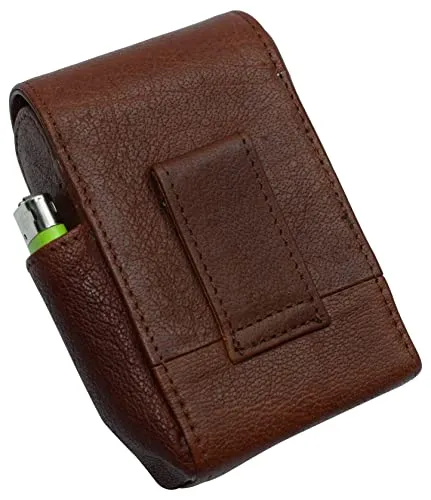 Super Dad Genuine Leather Cigarette Box Anti-Scratch Protective Storage Case with Lighter Holder