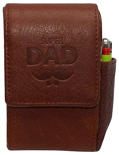 Super Dad Genuine Leather Cigarette Box Anti-Scratch Protective Storage Case with Lighter Holder