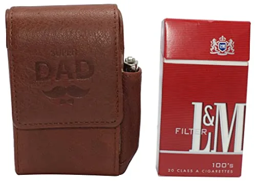 Super Dad Genuine Leather Cigarette Box Anti-Scratch Protective Storage Case with Lighter Holder