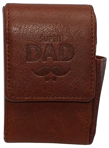 Super Dad Genuine Leather Cigarette Box Anti-Scratch Protective Storage Case with Lighter Holder