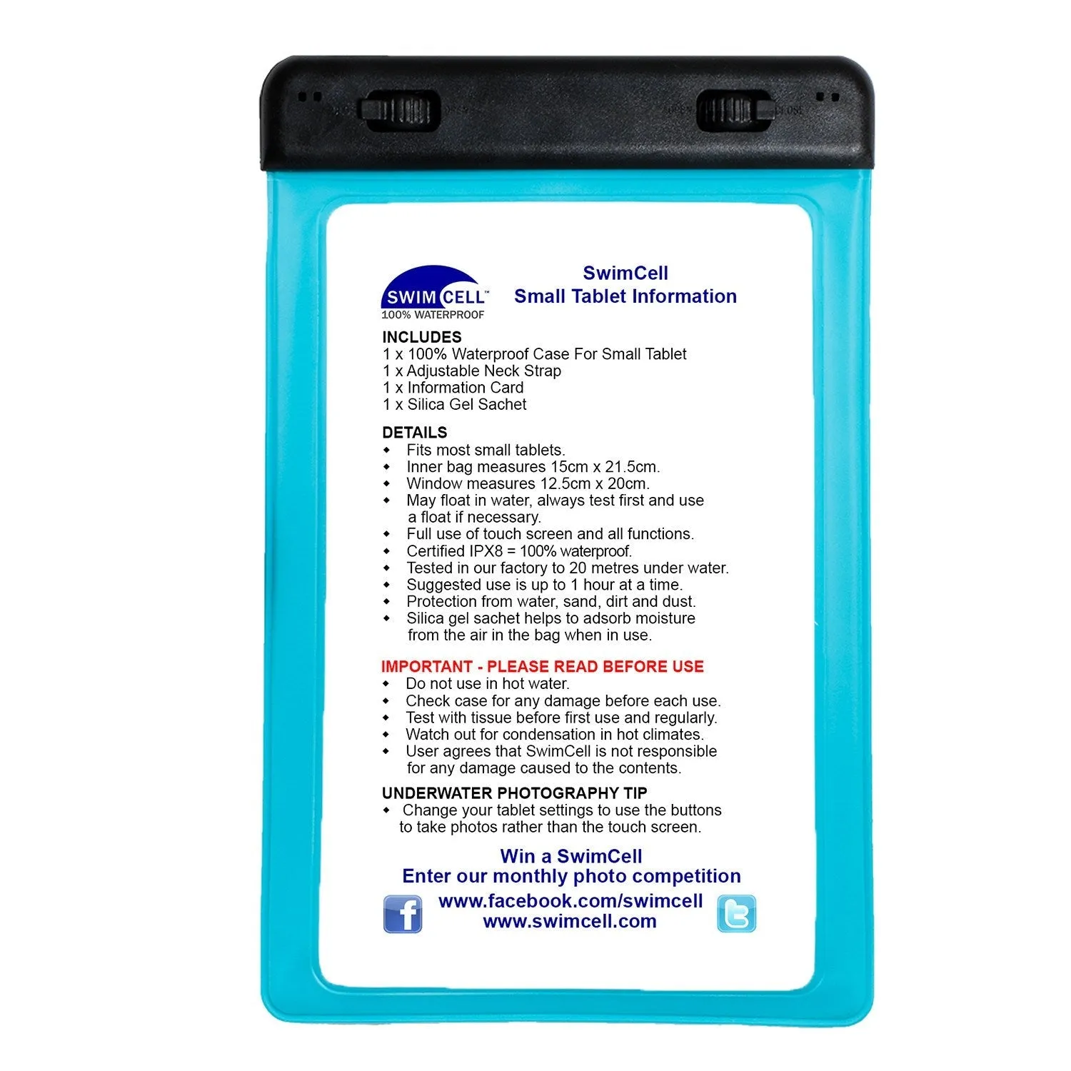 SwimCell Waterproof Tablet Case - Small  (up to 15 x 21cm)