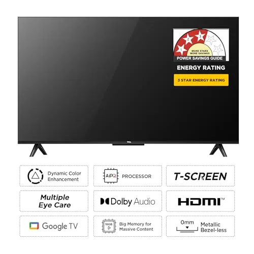 TCL 108 cm (43 inches) Metallic Bezel-Less Series 4K Ultra HD Smart LED Google TV 43V6B (Black)