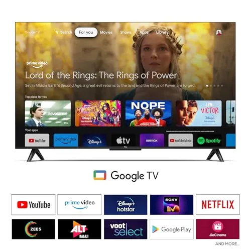 TCL 108 cm (43 inches) Metallic Bezel-Less Series 4K Ultra HD Smart LED Google TV 43V6B (Black)