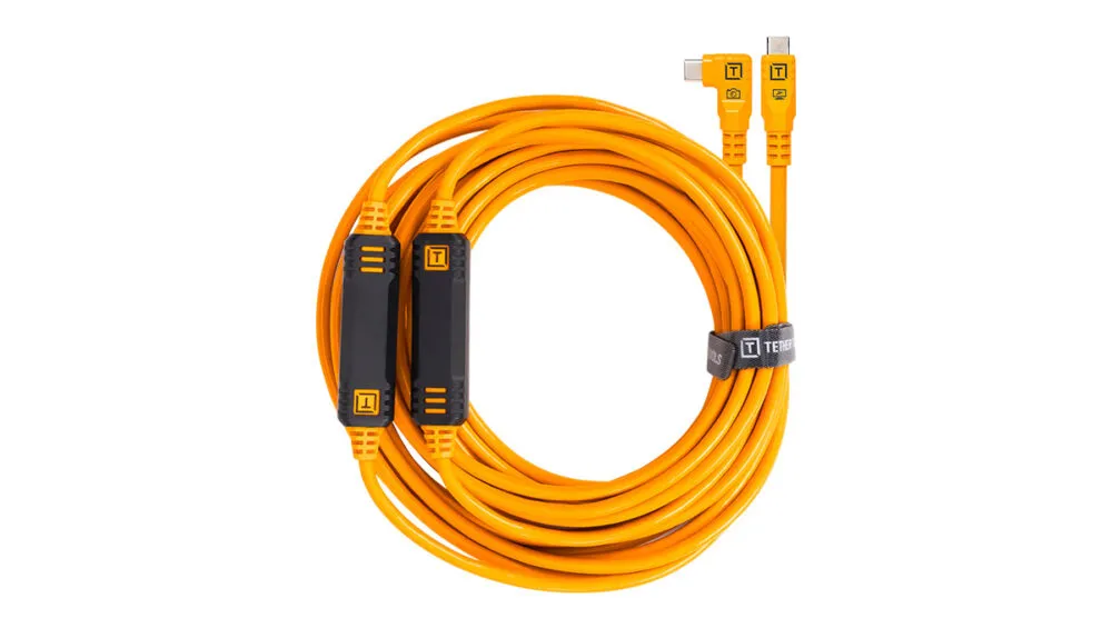 TetherPro USB-C to USB-C, 31' (9.4m), Straight to Right Angle Cable - High-Visibility Orange