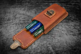 The Old School - Leather Molded Pen Case for 3 Pocket Pens - Distressed Leather