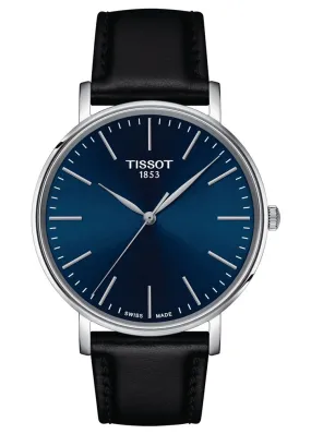 TISSOT SWISS GENTS EVERYTIME BLUE DIAL BLACK LEATHER BAND T143-410-16-041-00