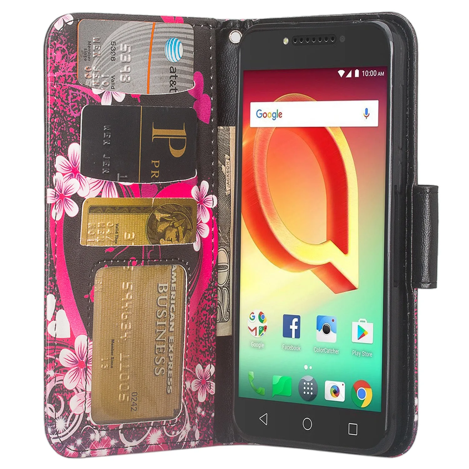 Tmobile REVVL, Alcatel A30 Plus, A30 Fierce, Alcatel Walters Case, Wrist Strap Pu Leather Wallet Flip [Kickstand] Cover with ID & Credit Card Slots - Heart Butterflies