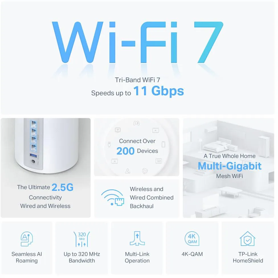 TP-Link Deco BE11000 Tri-Band Whole-Home Mesh Wi-Fi 7 System (2-pack)