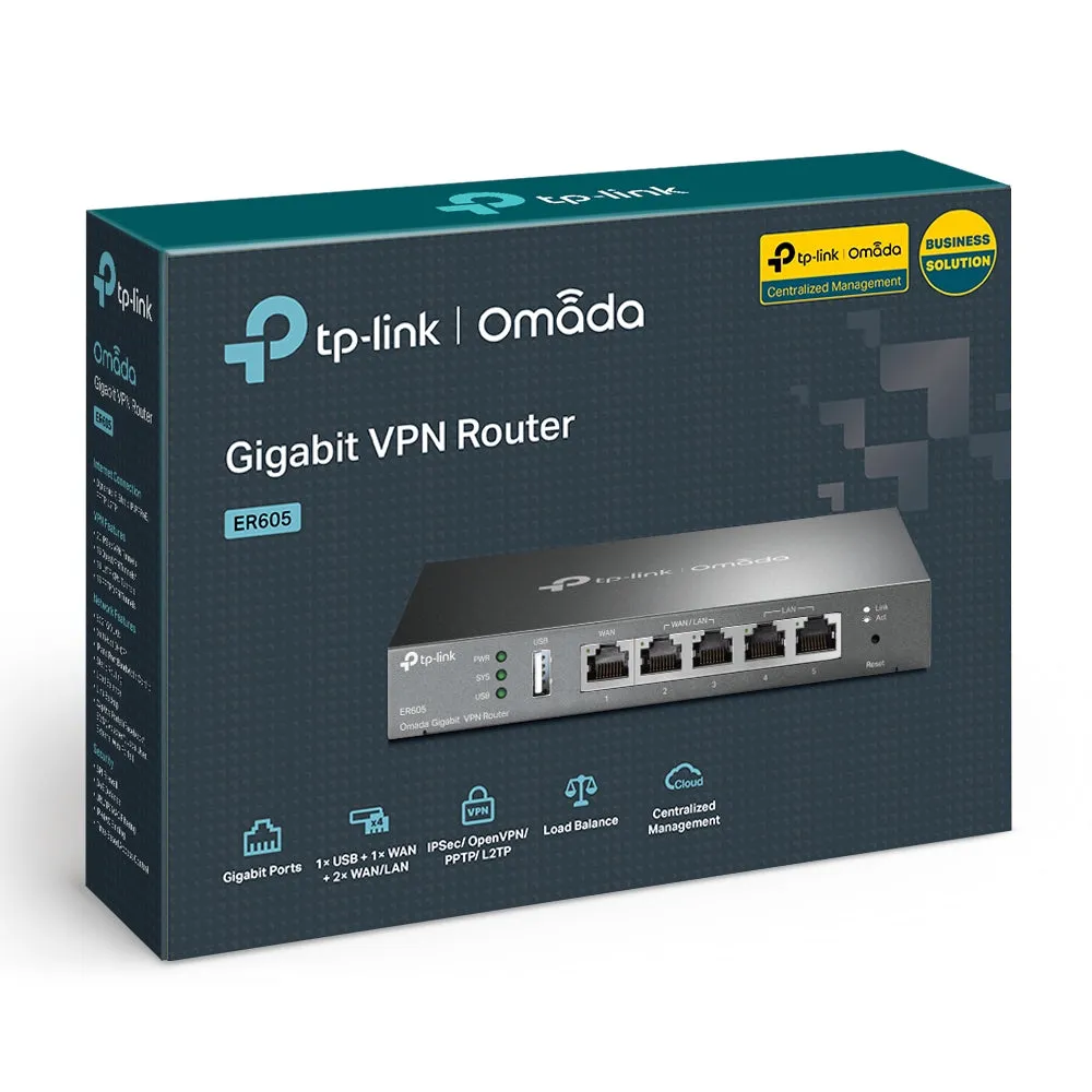 TP-Link ER605 Omada 5 Port Gigabit VPN Router Hub with USB 2.0 and WAN/LAN/WAN LAN RJ45 Ports Supports Cloud Centralized Management, 4G/3G Mobile Broadband Backup Mode, Microsoft & Windows OS - Smart Network Devices | TPLINK TP LINK