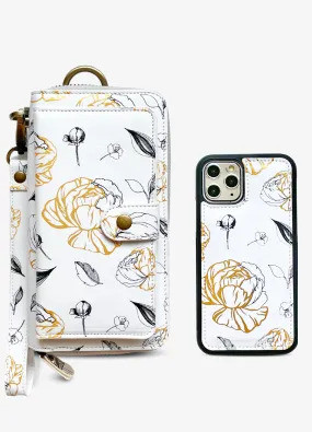 Ultimate Wristlet Phone Case in White & Gold Metallic Floral