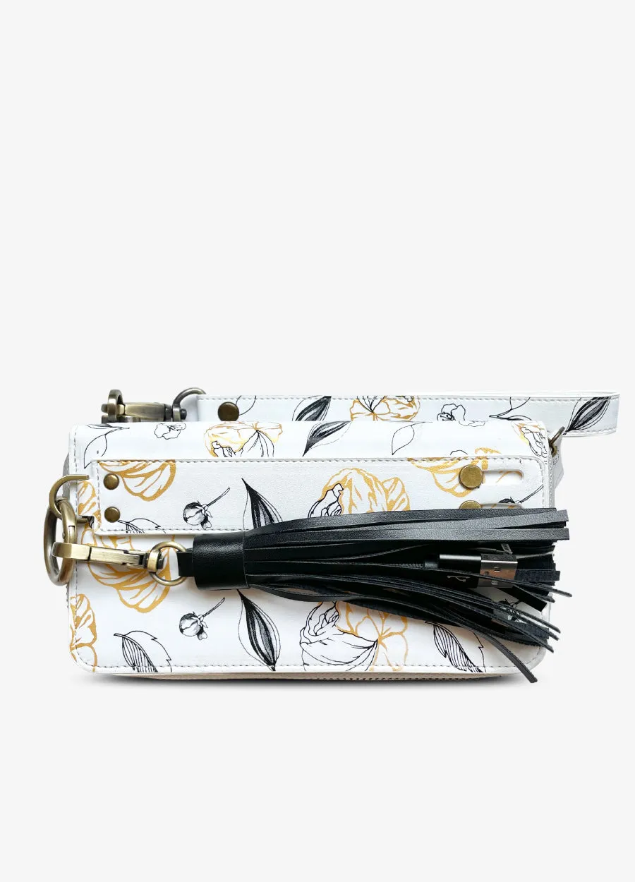 Ultimate Wristlet Phone Case in White & Gold Metallic Floral