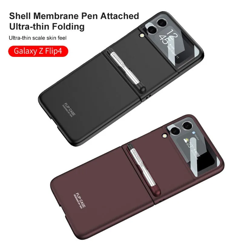 Ultra-thin Scale Skin Feel Folding Phone Case With Pen For Samsung Galaxy Z Flip